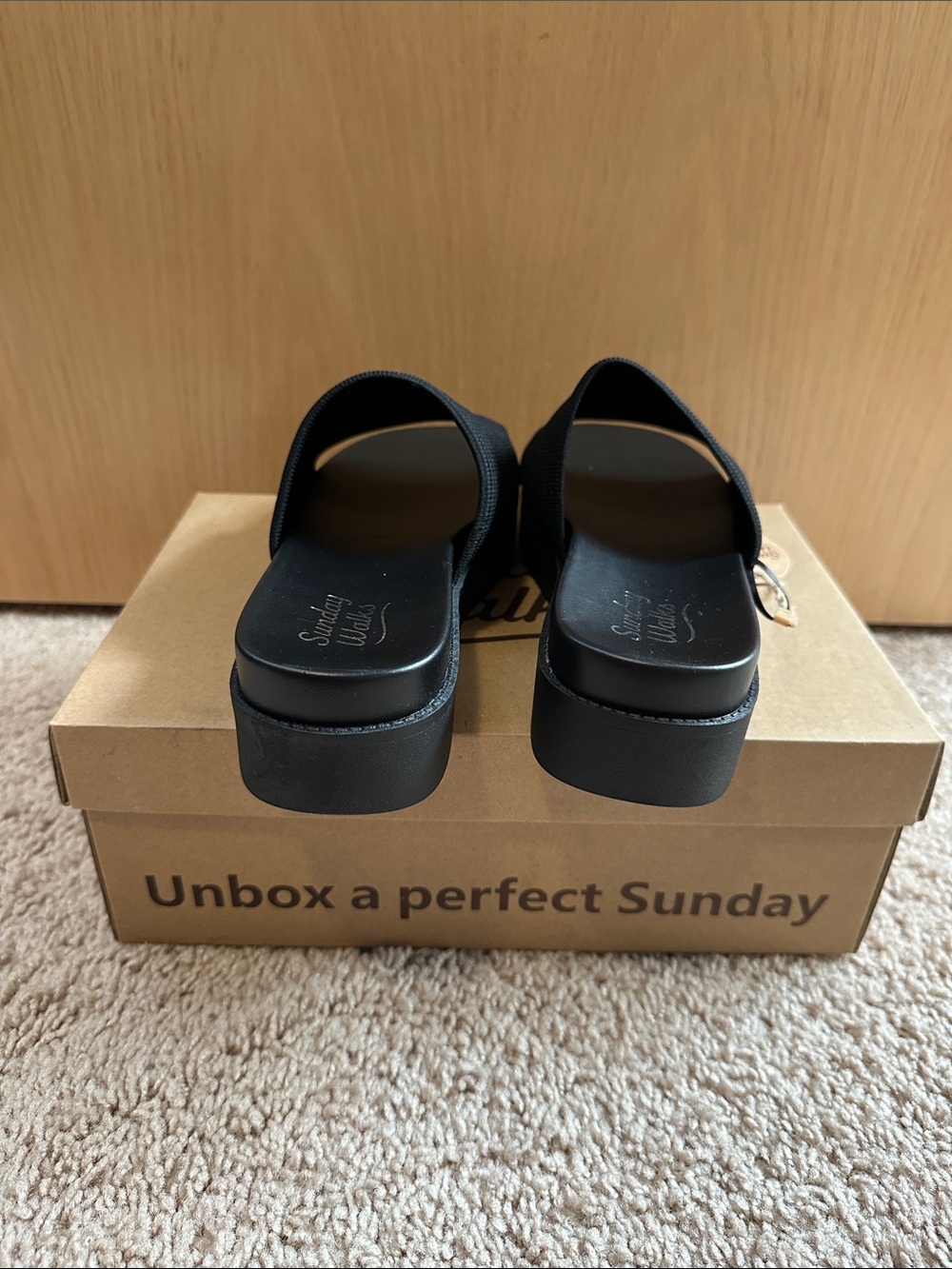 Black Ribbed Slide Platform Sandals - Picture 4 of 6